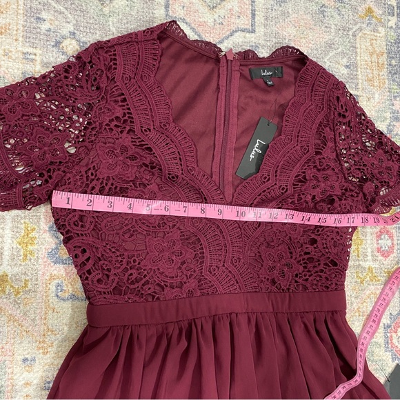 Lulus NWT Angel in Disguise Burgundy Lace Skater‎ Dress fit Flare Pleated - Picture 9 of 11